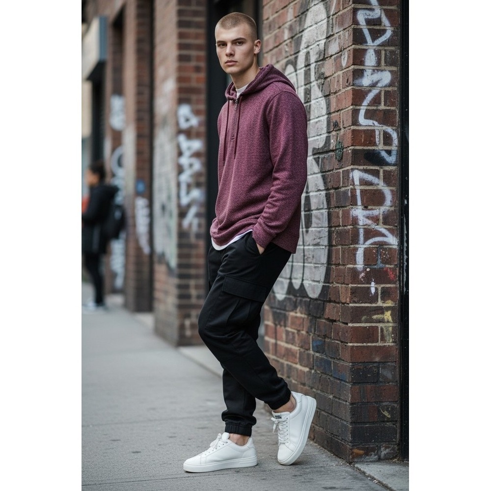 Rustic‎ Souls Men's Hooded L/S Pullover T-Shirt Maroon Heather M NYC streetwear